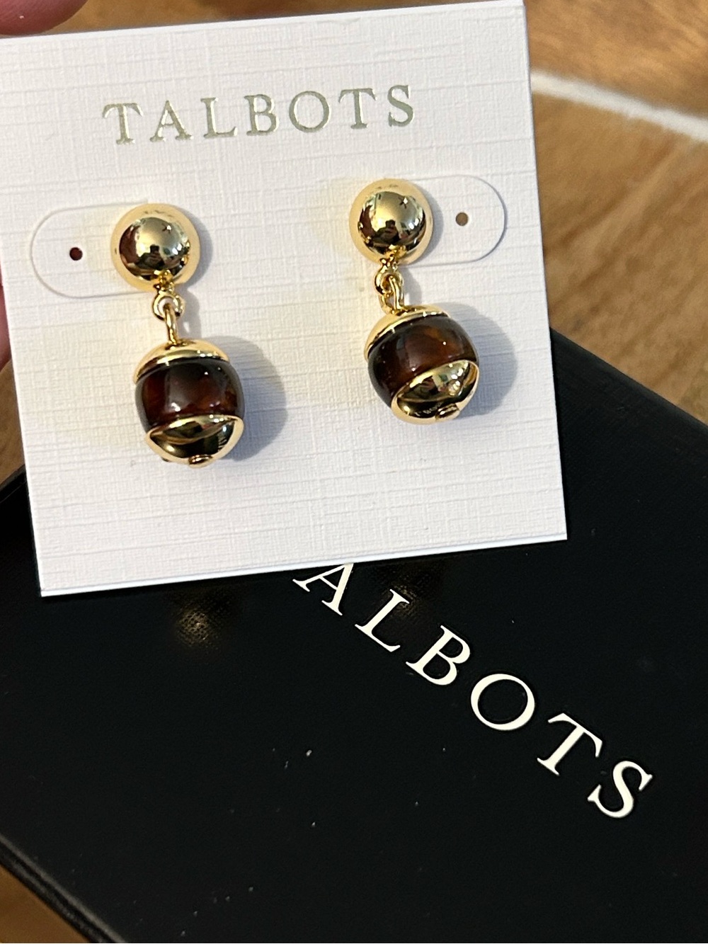❌LAST CALL❌ Talbots Drop Earrings gold-tone with brown tortoise colored bead NEW